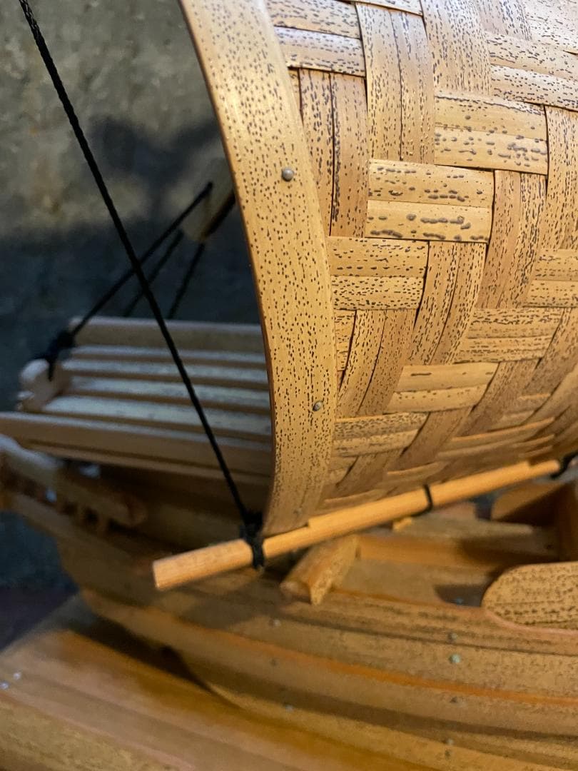 希少 帆船 模型 竹製 木造 宝船 和船 工芸品 舟 置物 ヴィンテージ 中型