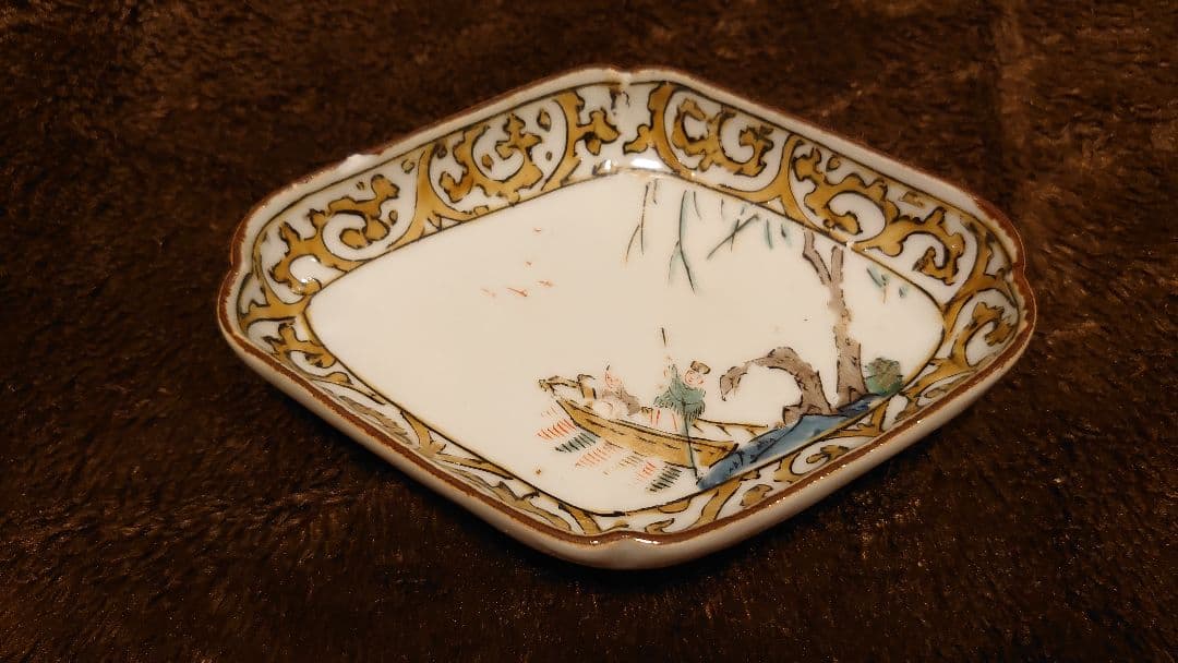 古九谷　九谷焼　菱形皿　蔵出し　唐人図　茶道具　１客