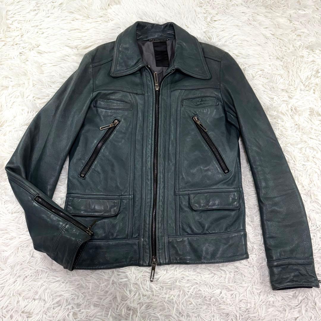 【美品/レア】ガラアーベント 牛革 シングル ライダースジャケット カーキ S