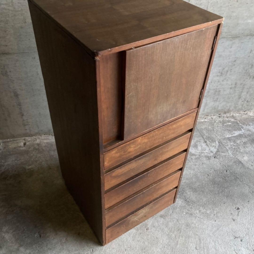 古いキャビネット チェスト ラック 箪笥 電話台 棚 木製 当時物 昭和 レトロ