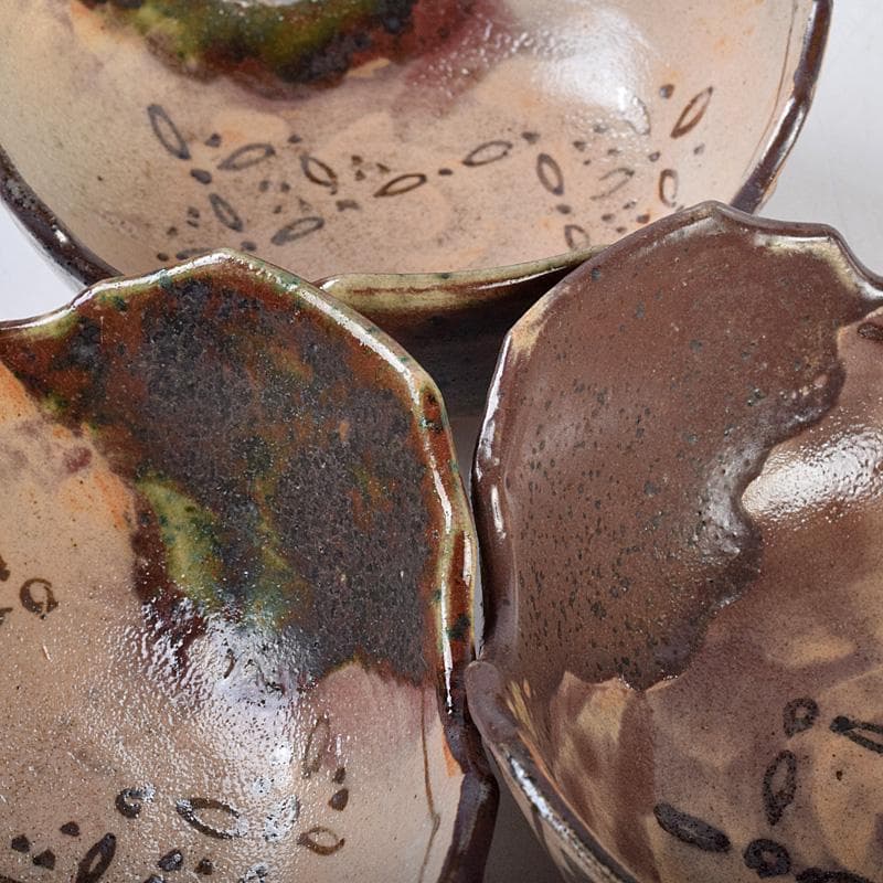 和食器　瀬戸織部　鳴海織部　加藤作助作　割山椒向付　五客　時代箱付　VR9005