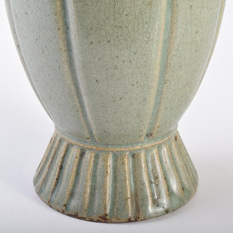 朝鮮美術　高麗青磁　瓜形　花口瓶　高さ約30㎝　F　R7572B