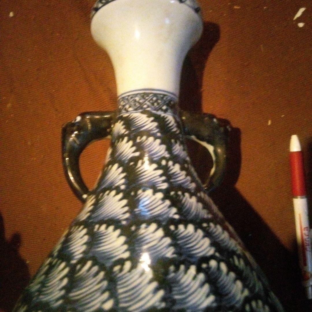 中国陶磁器　明鶴首青花壺