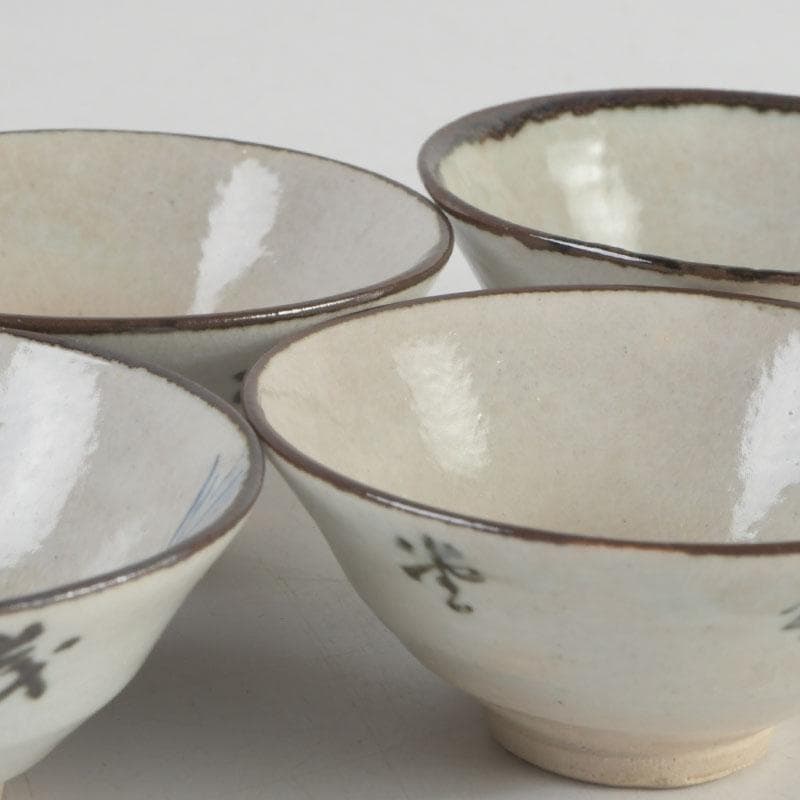 京焼　平安陶工　清水七兵衛造　染付　草鳥文　ぐい呑　盃　五客　共箱　V　9234