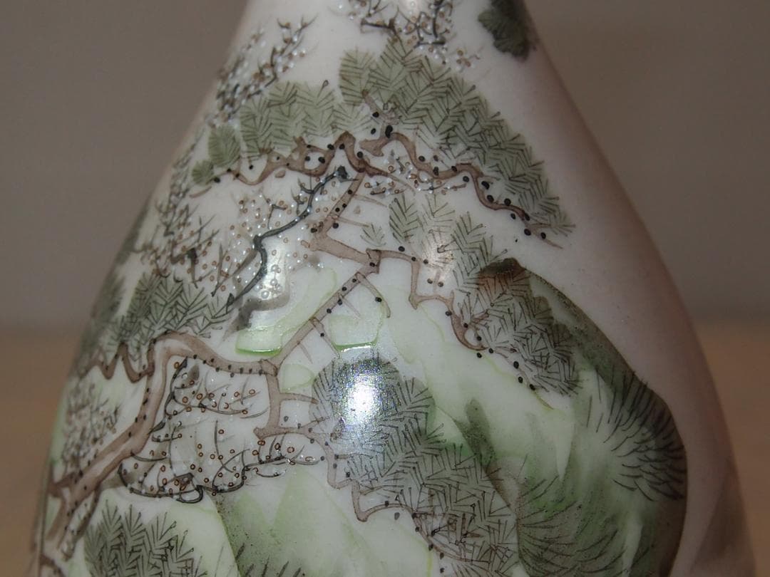 【骨董・良品】明治期 九谷焼 於九谷/久香堂 大徳利 10客 山水鶴松図 酒器