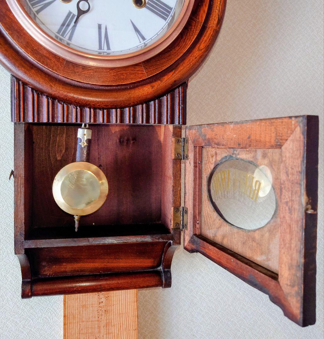 〈完動・美品〉頭丸巻物形ゼンマイ振り子時計　アンティーク古時計