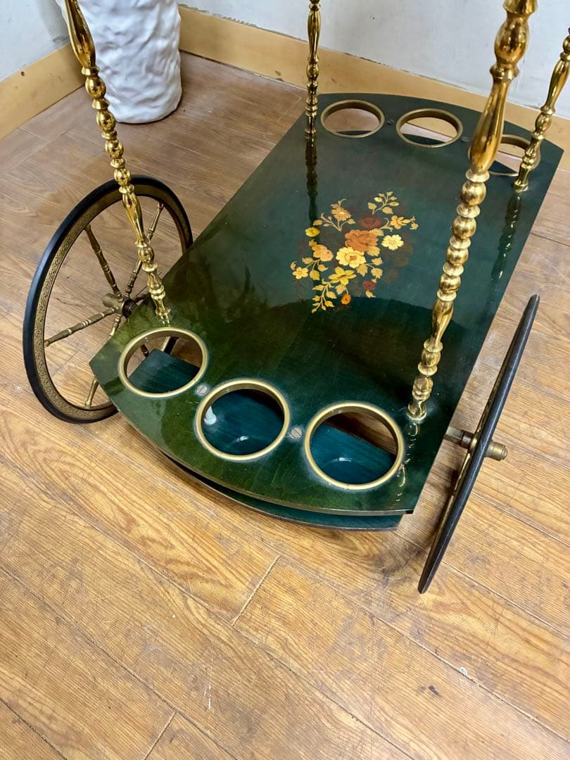 管444☆イタリア製☆アンティーク☆象嵌細工☆キッチンワゴン