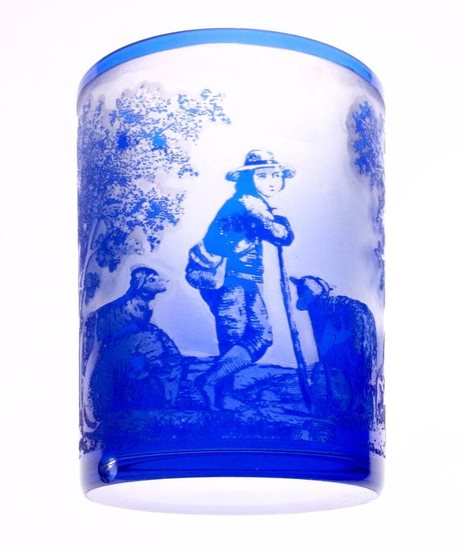 【稀少】オールドバカラ 色被せ重厚グラス タンブラーゴブレ 羊飼いの少年