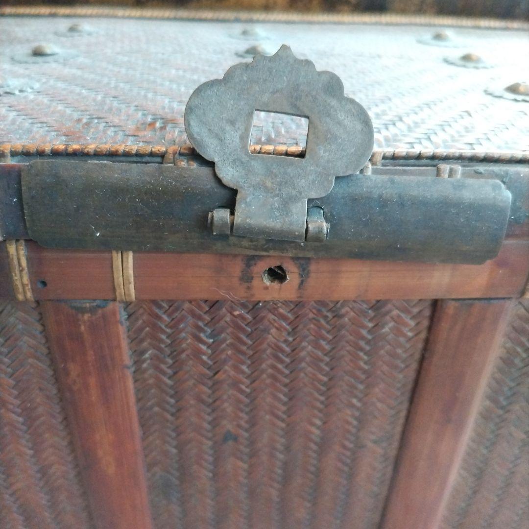 時代物 中国 持ち手付 籠 茶箱 茶道具 提籃 アンティーク