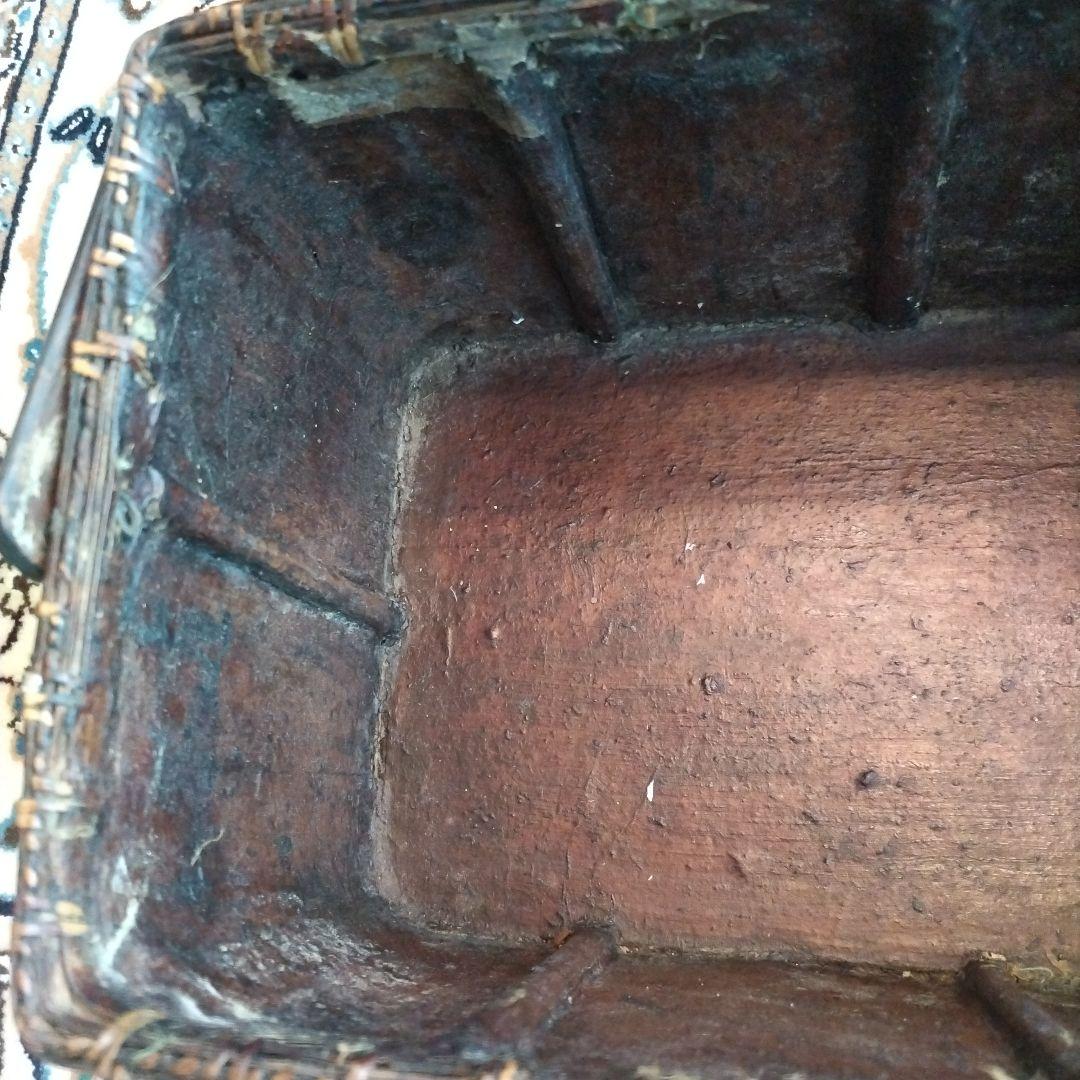 時代物 中国 持ち手付 籠 茶箱 茶道具 提籃 アンティーク