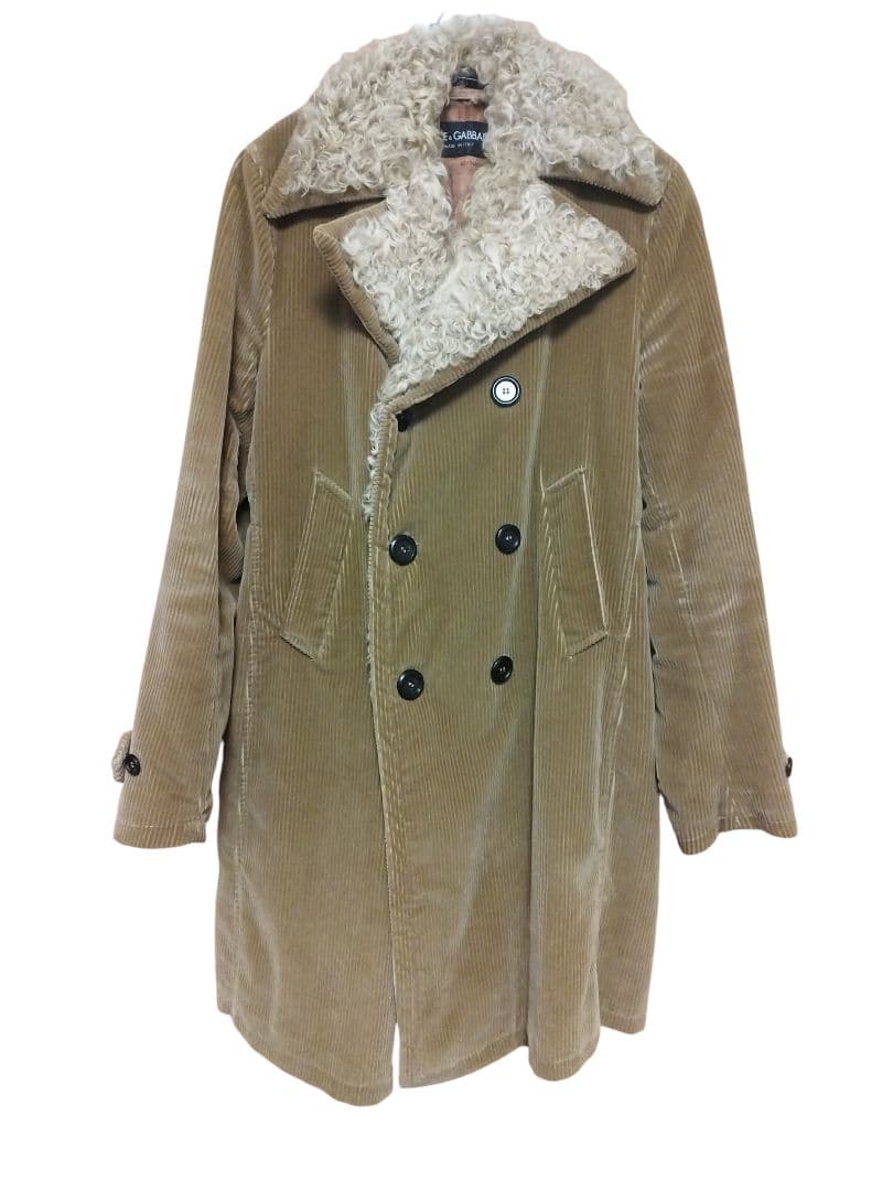 ドルガバ　コーデュロイ カルガンラムファー ダブルブレスト コート ブラウン