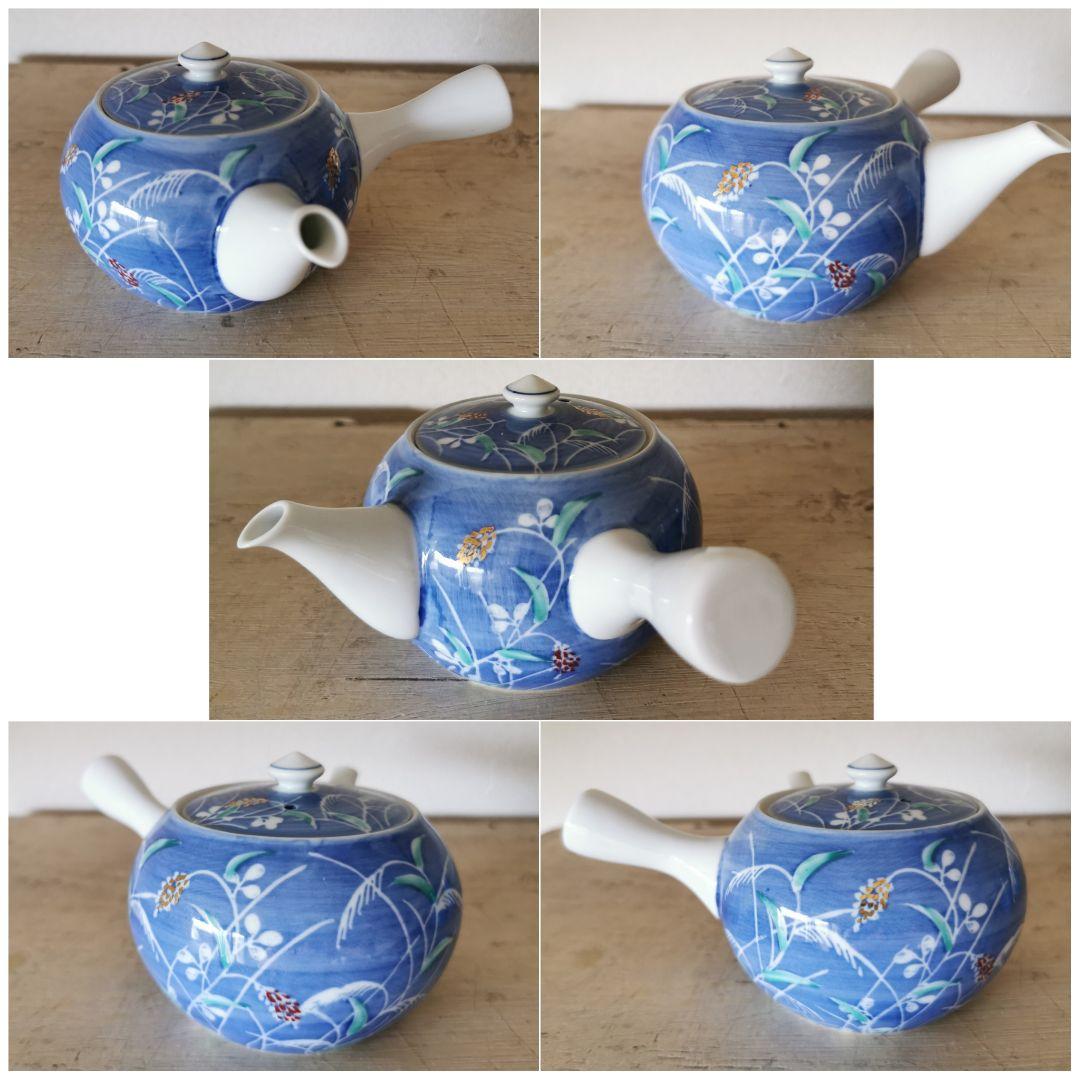 有田焼 萬右衛門 秋草手描き 蓋付きペア夫婦湯呑茶碗＆急須 茶器セット