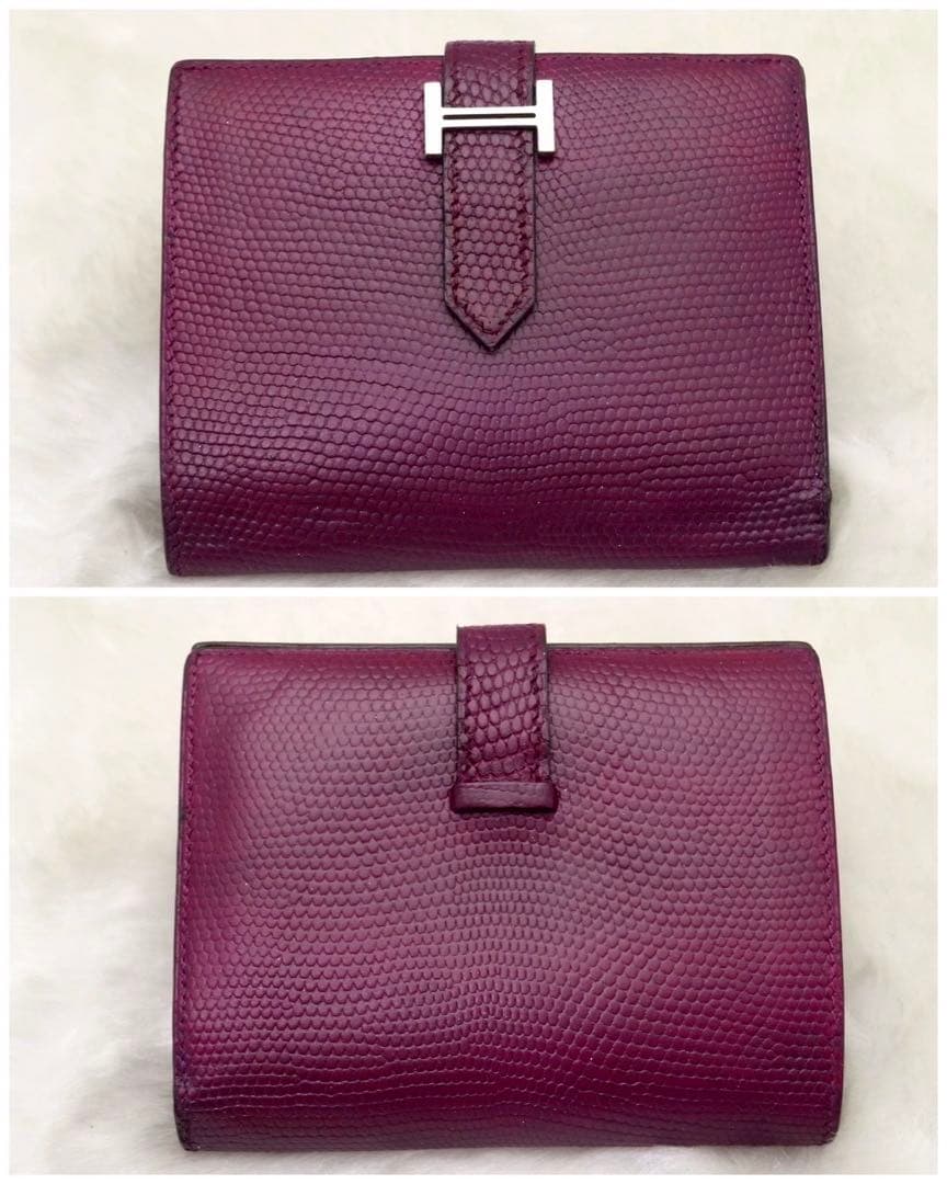 ✨新品同様✨HERMESベアンコンパクトリザード❤️二折財布♪パープル