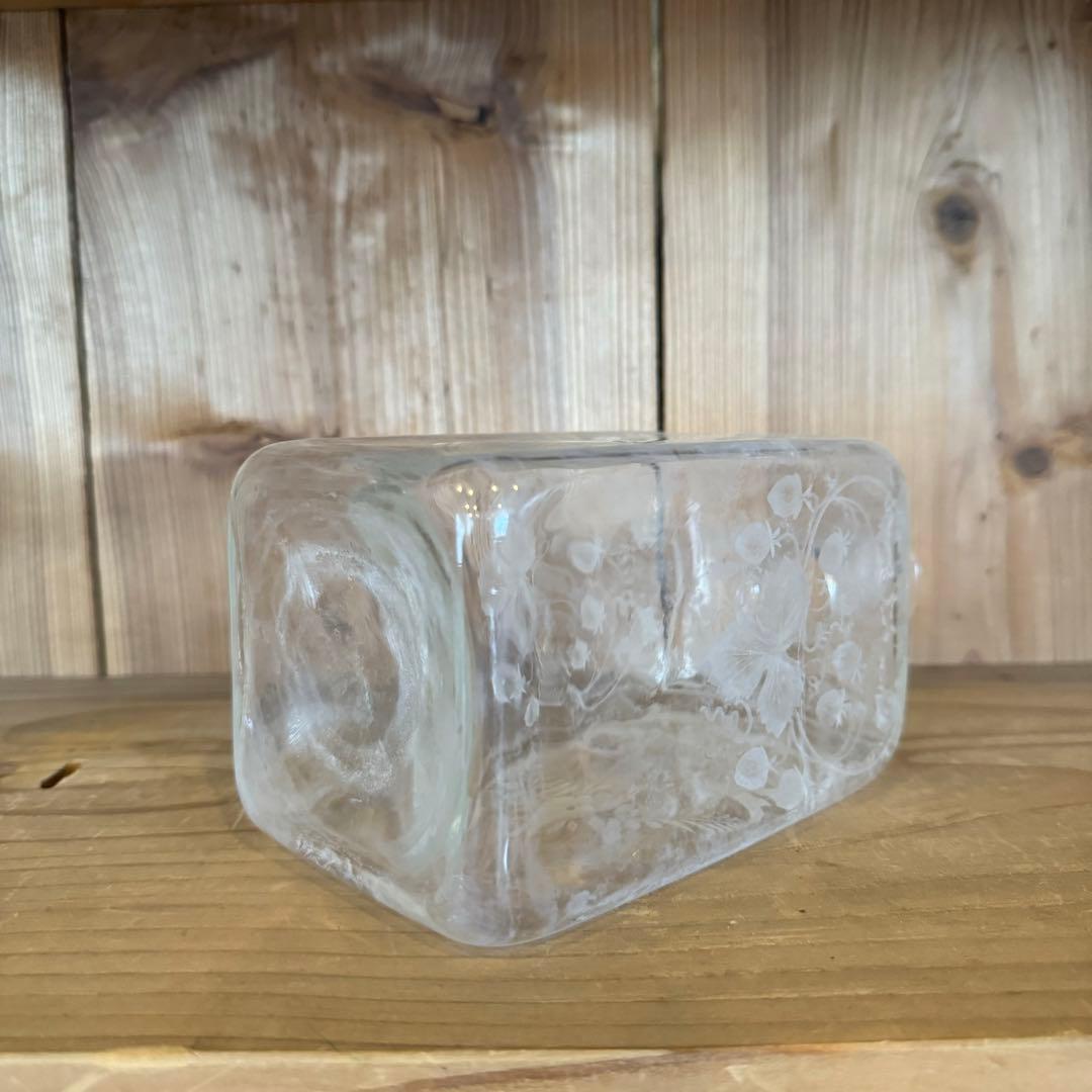 19世紀 フランス ガラス角瓶 硝子 グラビュール 民芸 アンティーク 古道具