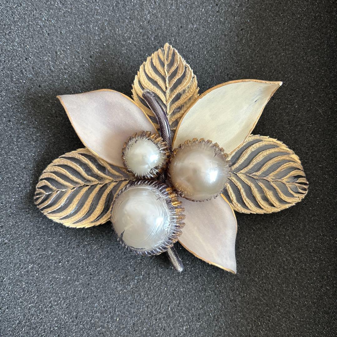 シレアパリ Cilea Paris ブローチ コサージュ ゴールド系 花