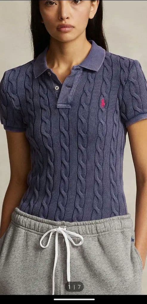 ラルフローレン　ケーブルニットポロシャツ　ネイビー　xs