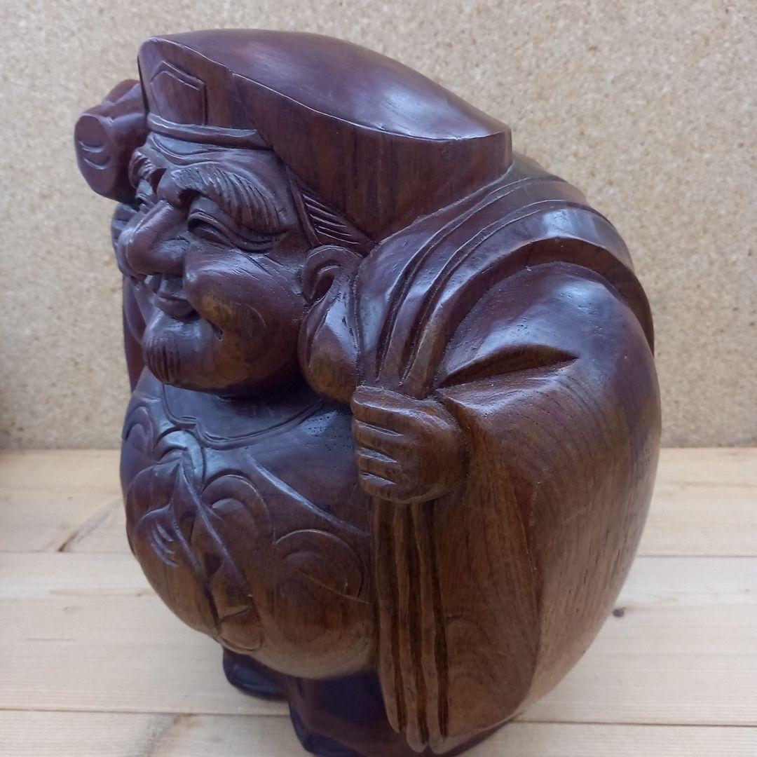 木製 福の神 彫刻　大黒　置物　縁起物　木彫り