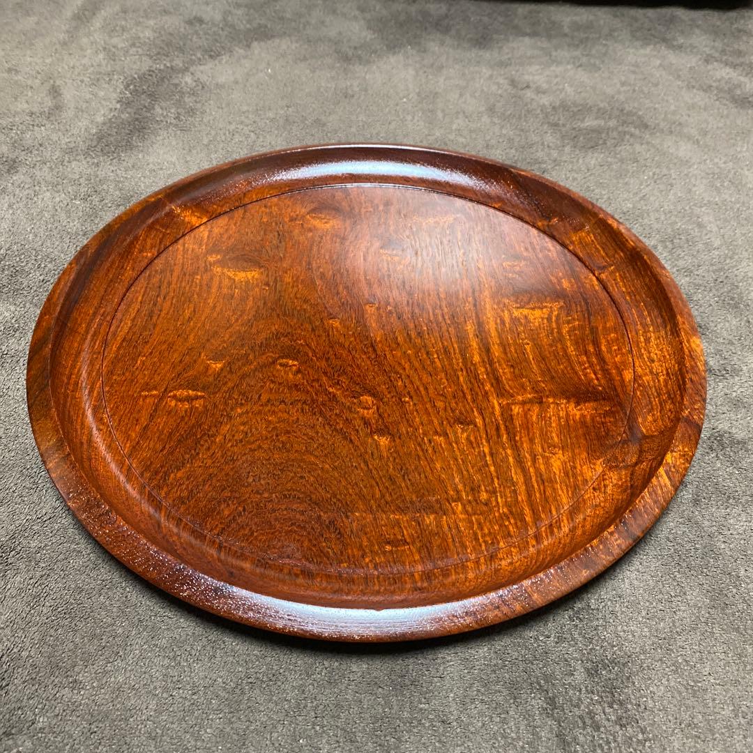 花梨　玉杢　浅盆　盆　トレー　30cm