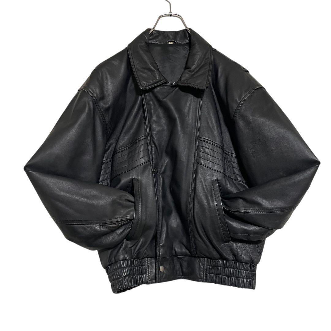 【vintage】羊革 本革 ラムレザーシングルライダースジャケット ブラックM