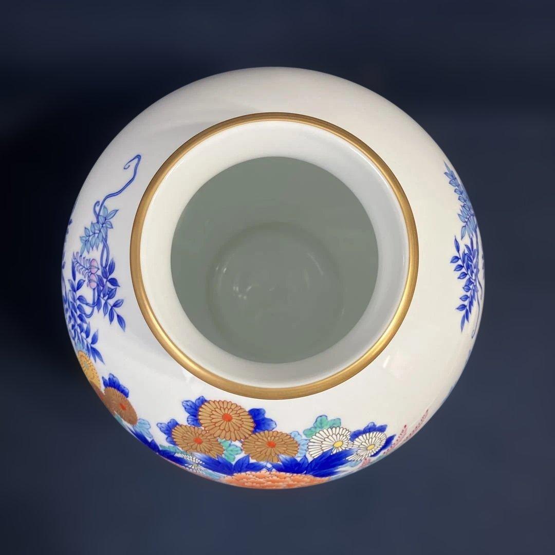 宮内庁御用達香蘭社花瓶「染錦花車」　高級花瓶