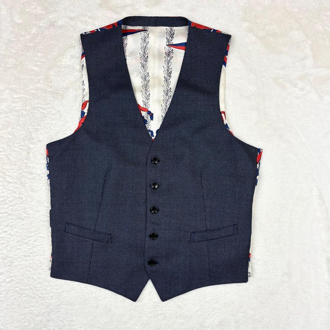グッチ ジレ ベスト シルク100 ウール 切替 総柄 イタリア製 グレー 46
