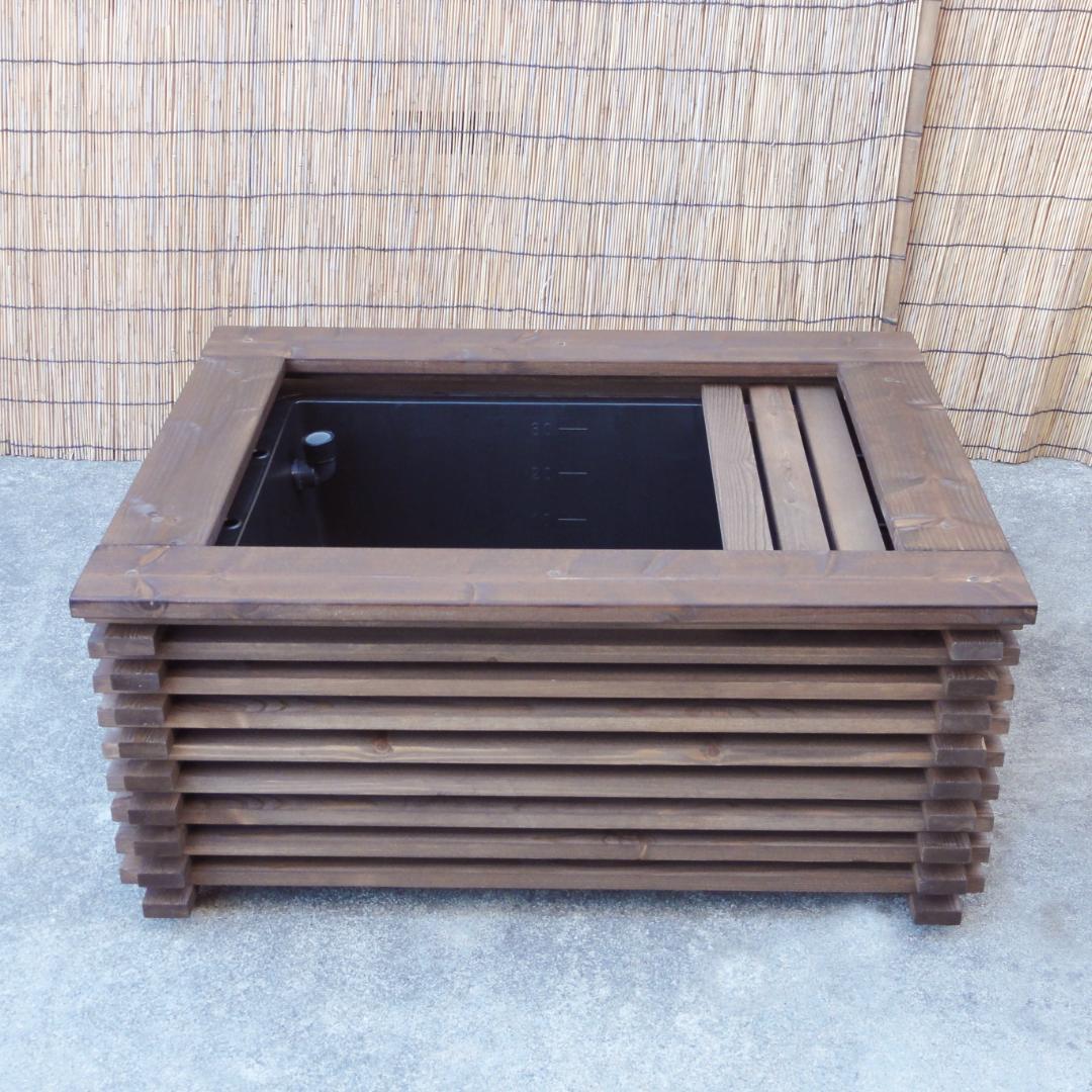 高さの有るビオトープ 40L　トロ舟＆木枠セット（棚付き）　メダカ・金魚用