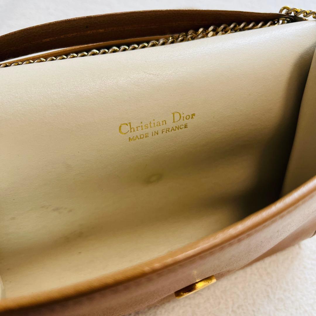 クリスチャンディオール ロゴチェーンショルダーバッグ シボ革 ブラウン 2way