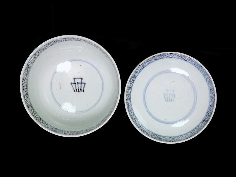 古伊万里　染付　雪輪紋の図　蓋茶碗　E857AS-fbpz