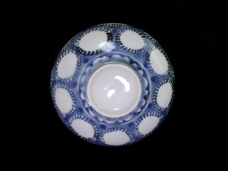 古伊万里　染付　雪輪紋の図　蓋茶碗　E857AS-fbpz