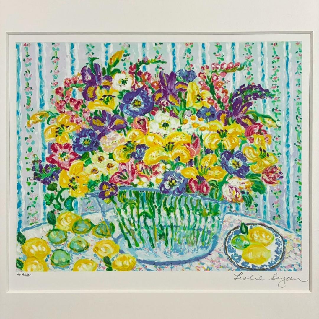 レスリー・セイヤー「ハッピー・リリーズ」シルクスクリーン 直筆サイン入 額縁入り