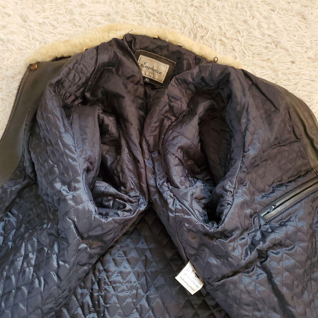 ファー付 レザージャケット 本革ライダース 裏地キルティング XL
