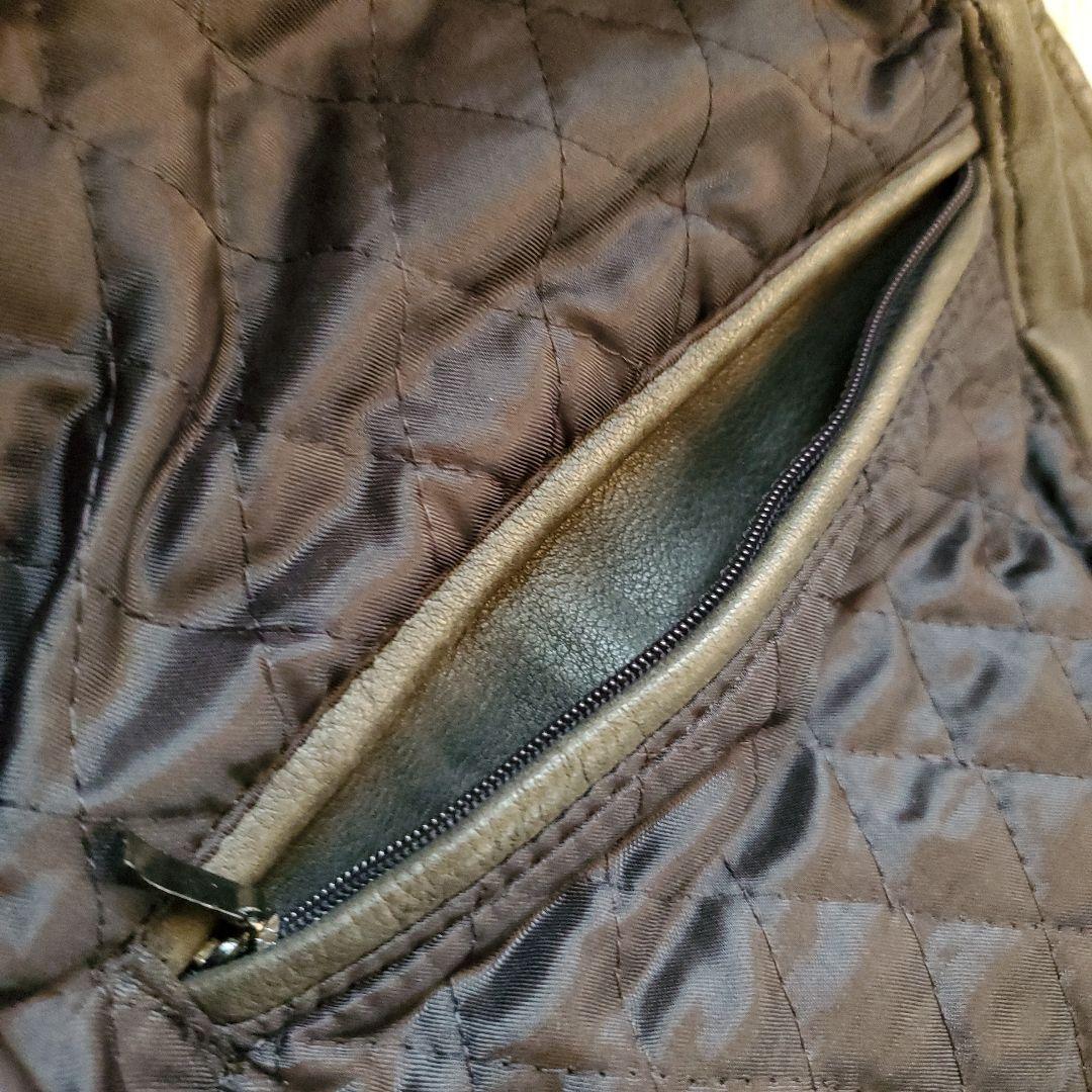 ファー付 レザージャケット 本革ライダース 裏地キルティング XL