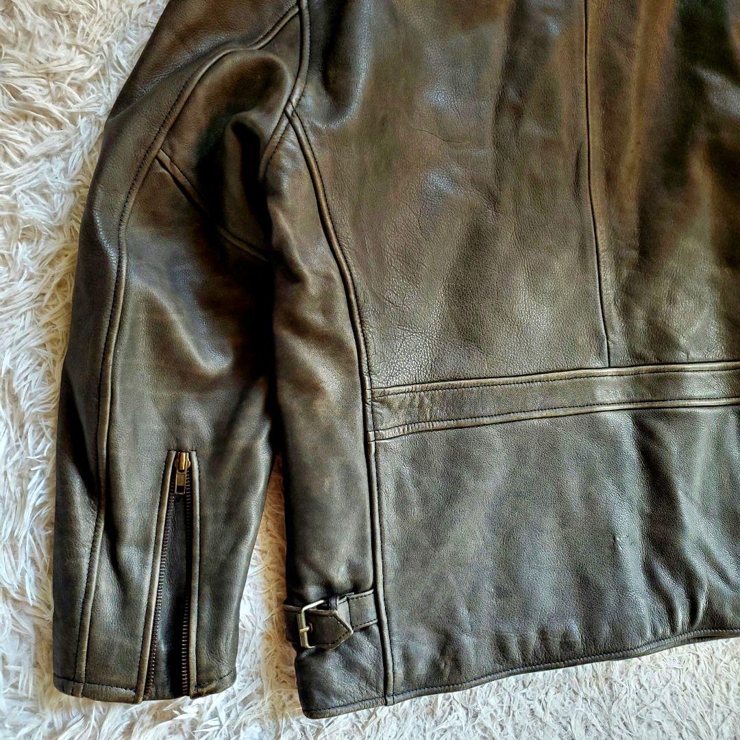 ファー付 レザージャケット 本革ライダース 裏地キルティング XL