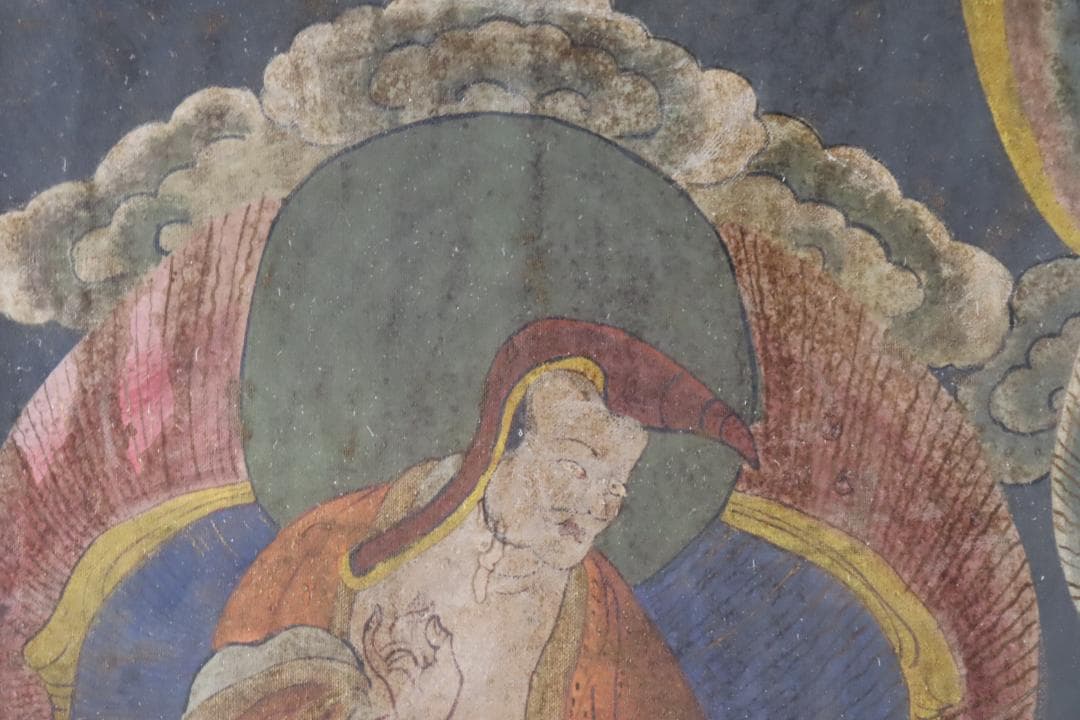 仏教美術 チベットタンカ 四臂観音像 絹本彩色 肉筆 仏画 タンカ 額装