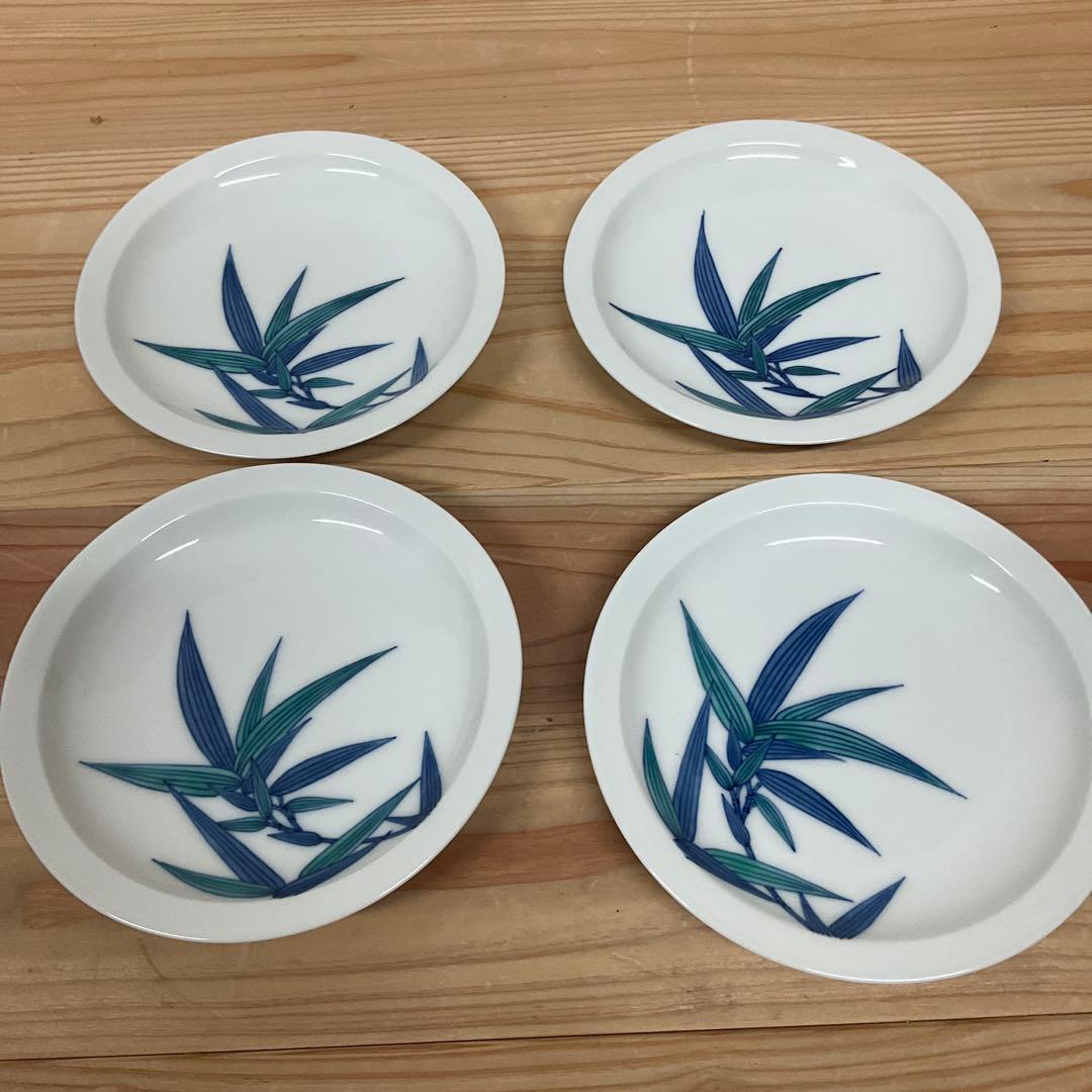 １３代今泉今右衛門　染錦笹紋銘々皿　4客