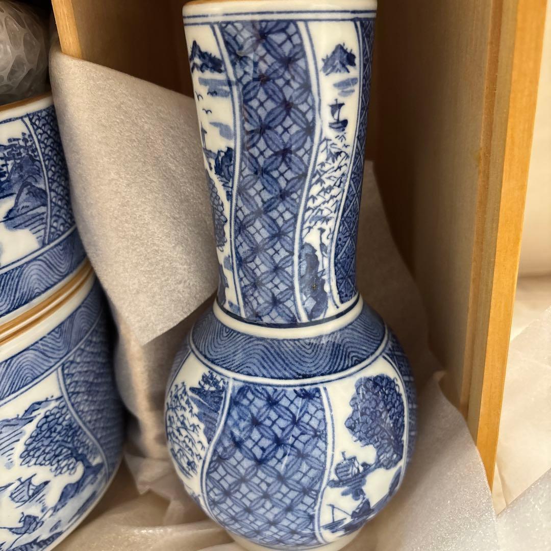 貴山造「祥瑞染付胴締皆具（しょんずいそめつけどうじめかいぐ）」茶道具一式