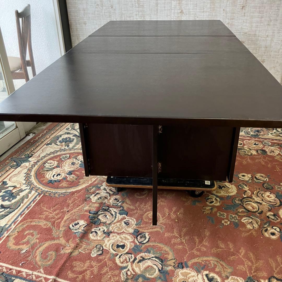 北欧レトロ 木製 大型バタフライテーブル ダイニングテーブル 引き出し収納付