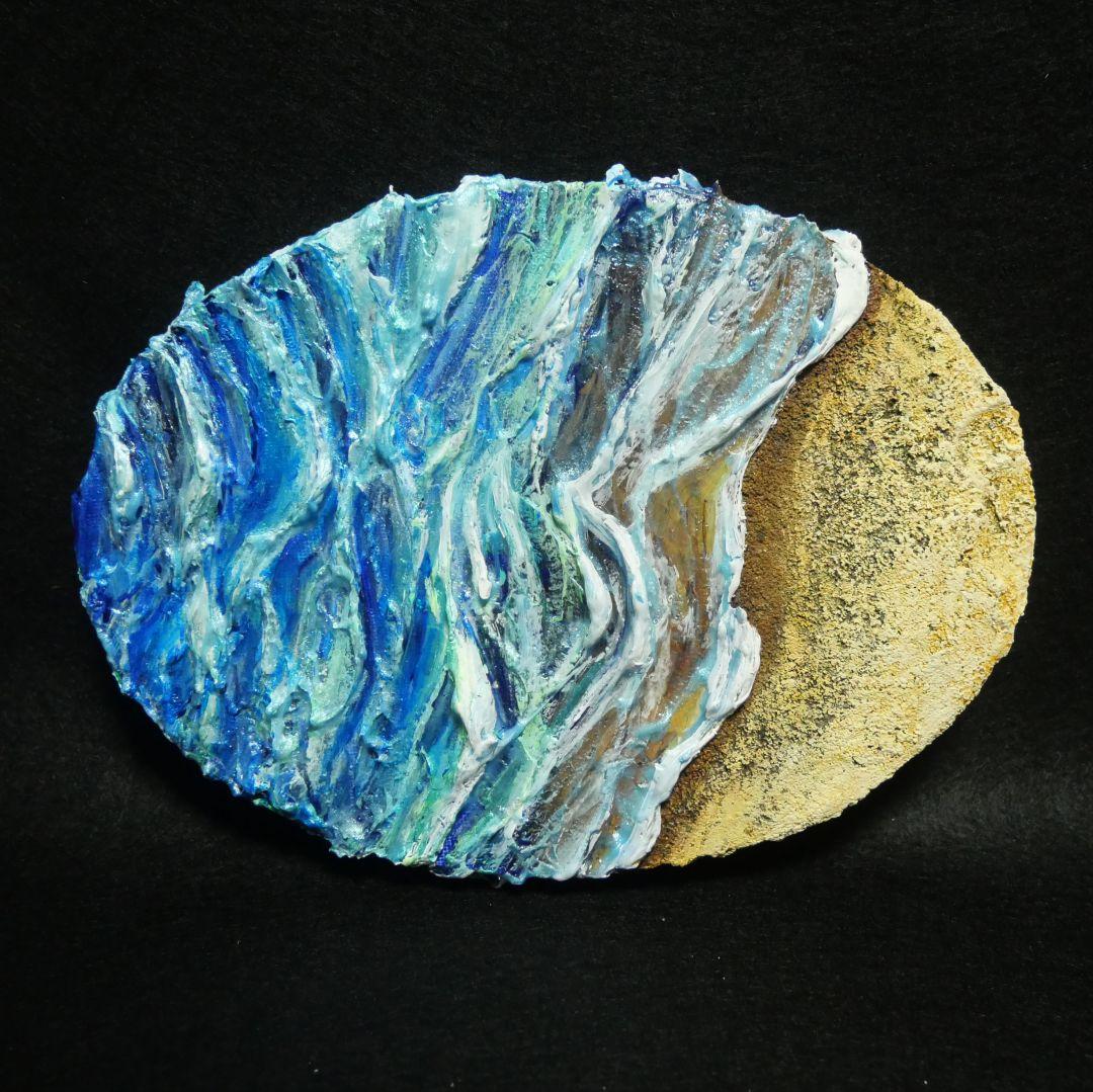 油絵 油彩 油彩画 絵画 絵 変形キャンバス【砂浜の波】