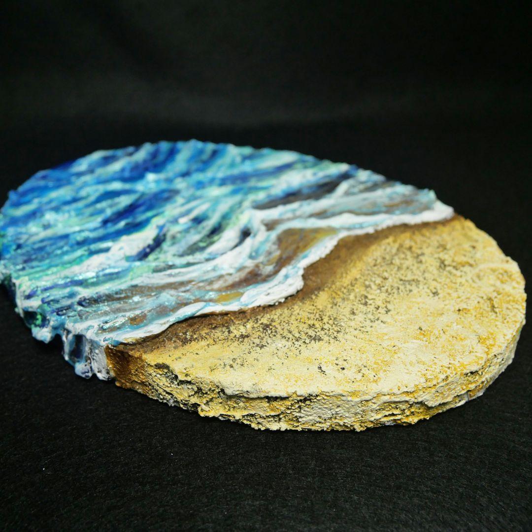 油絵 油彩 油彩画 絵画 絵 変形キャンバス【砂浜の波】