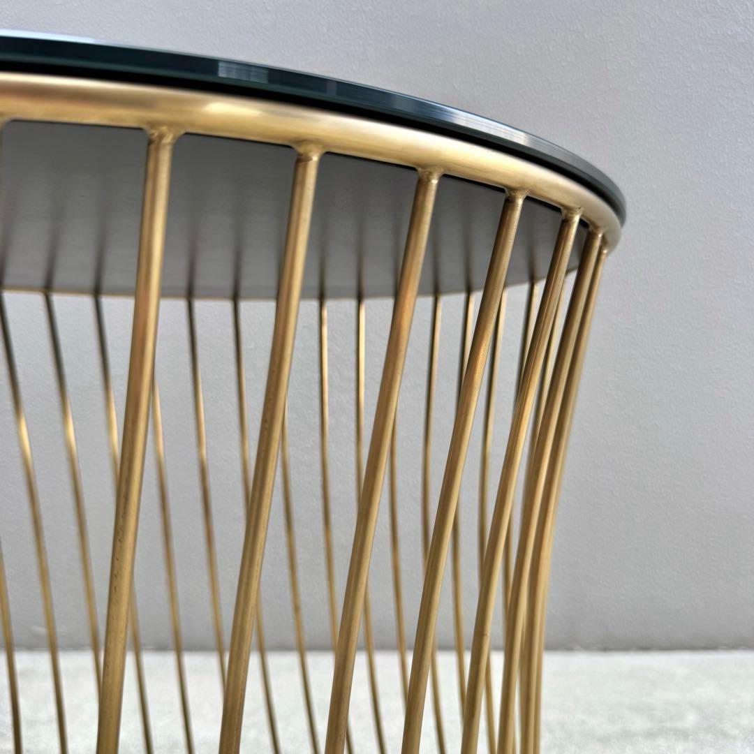 美品✴︎関家具 ラウンド サイドテーブル ガラス天板 ブラス 螺旋 高級 テーブル