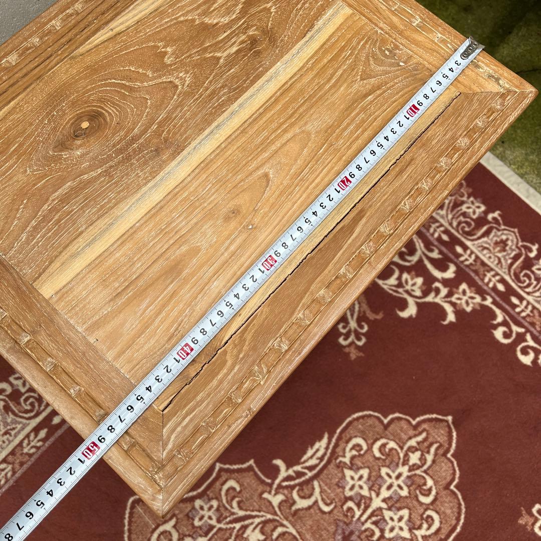 木製無垢材 チーク材◾️彫刻デザイン サイドテーブル 飾り台 花台 ディスプレイ台