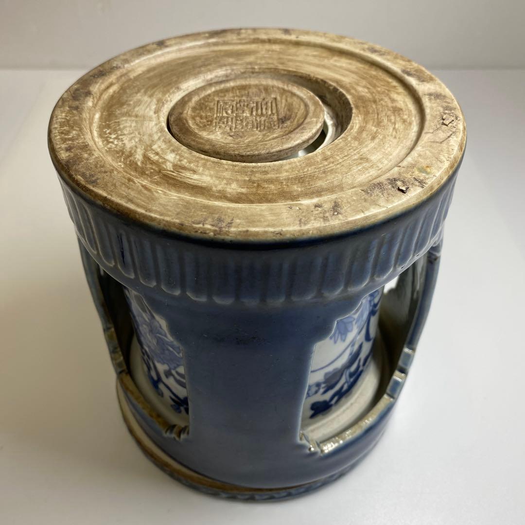 中国清時代　大清乾隆年製　瑠璃青花筆筒　木箱付　東Y7-0331☆2Fトニオ