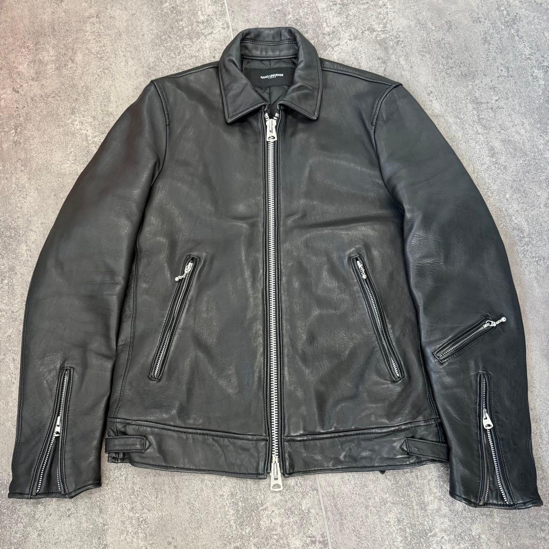 ナノユニバース　ラムレザージャケット　L キルティング中綿ジャケット