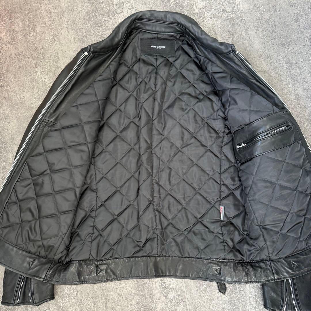 ナノユニバース　ラムレザージャケット　L キルティング中綿ジャケット