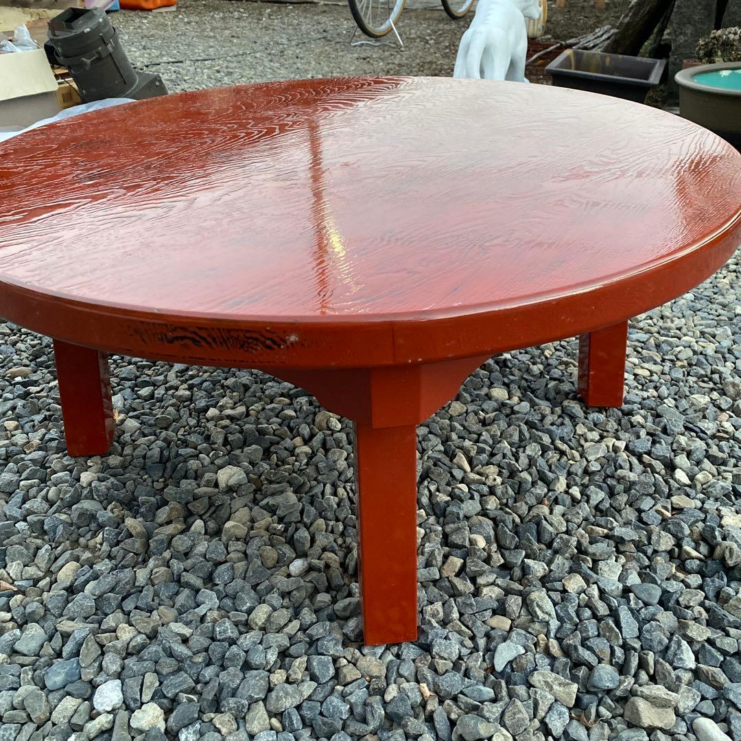 昭和の食卓 天然木 ちゃぶ台 丸テーブル 円卓 朱塗り直径 75㎝