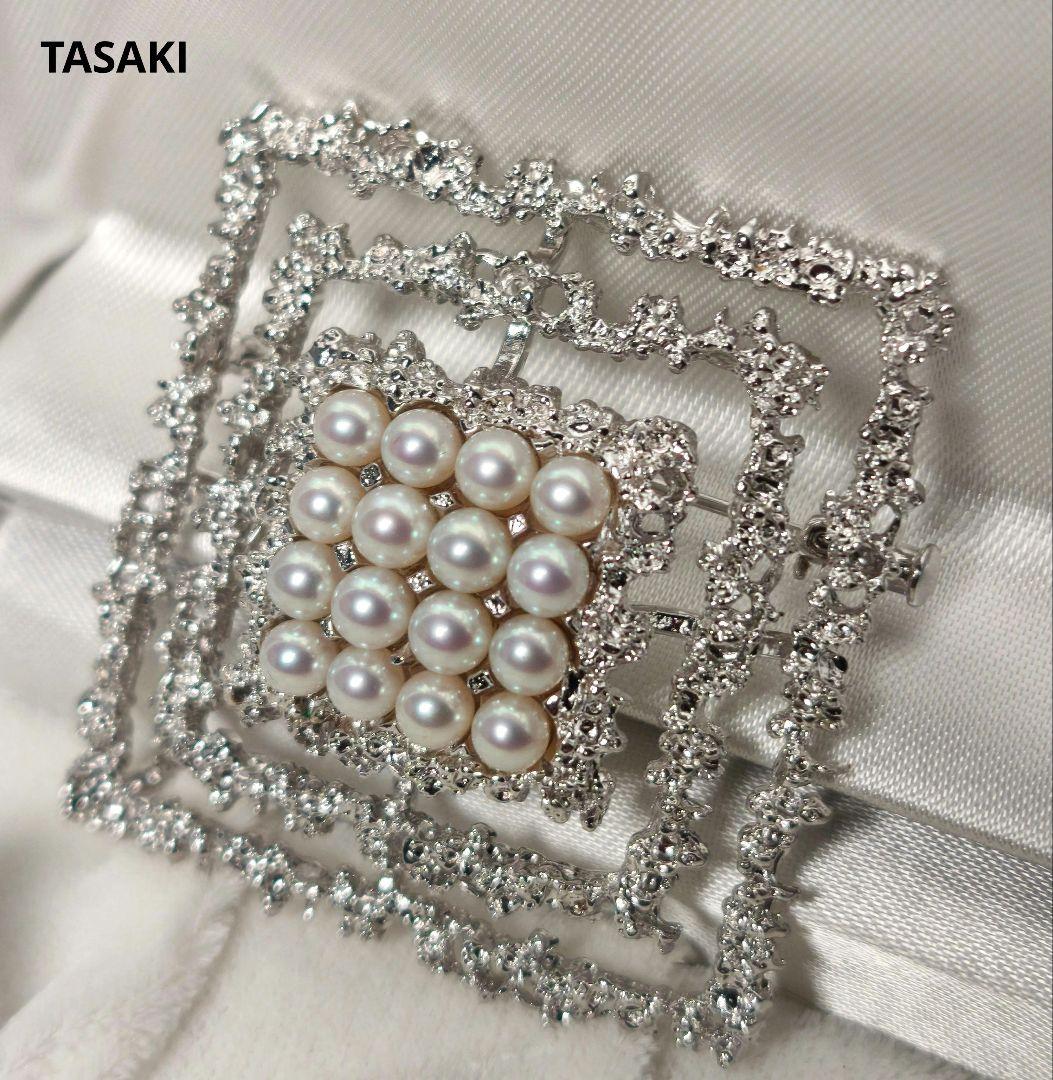 【美品 高品質◎】タサキ ブローチ パール スクエア フォーマル 16珠