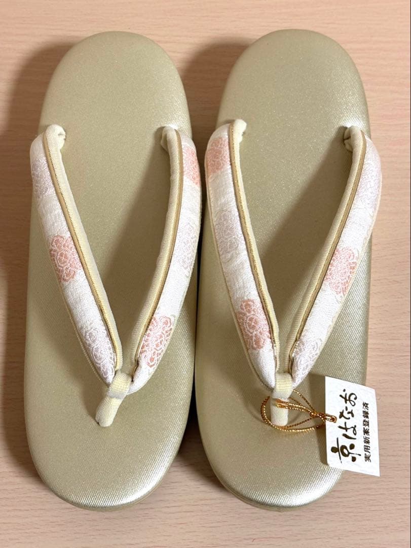 新品未使用品　銘織つづれ錦　和装バッグ＆草履セット　白×ゴールド　LLサイズ