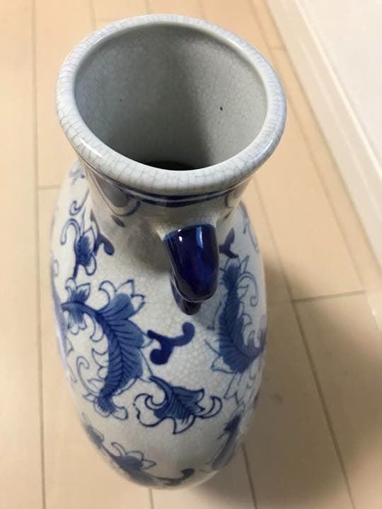 中国明時代青花(染付)纏枝牡丹　扁形花瓶