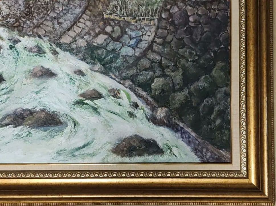 ​大型 F30号 木製額縁 油彩 風景画 温泉街 湯治場 レトロ アンティーク