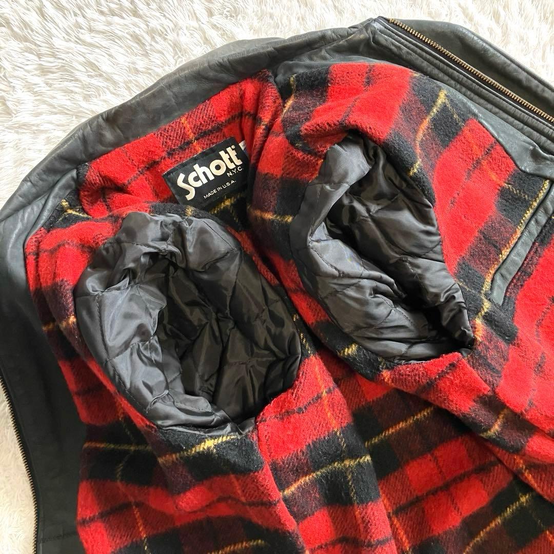 Schott 高級ヌバックレザージャケット　ウールチェック裏地　カーコート